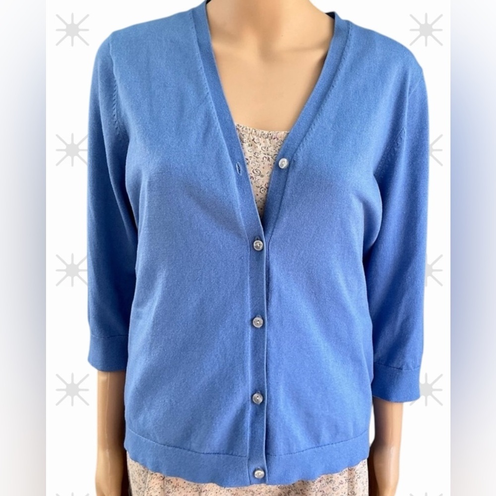 Lands' End Women's Light Blue Cardigan Sweater